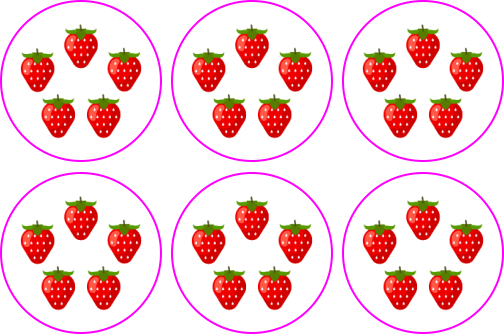 six groups of strawberries