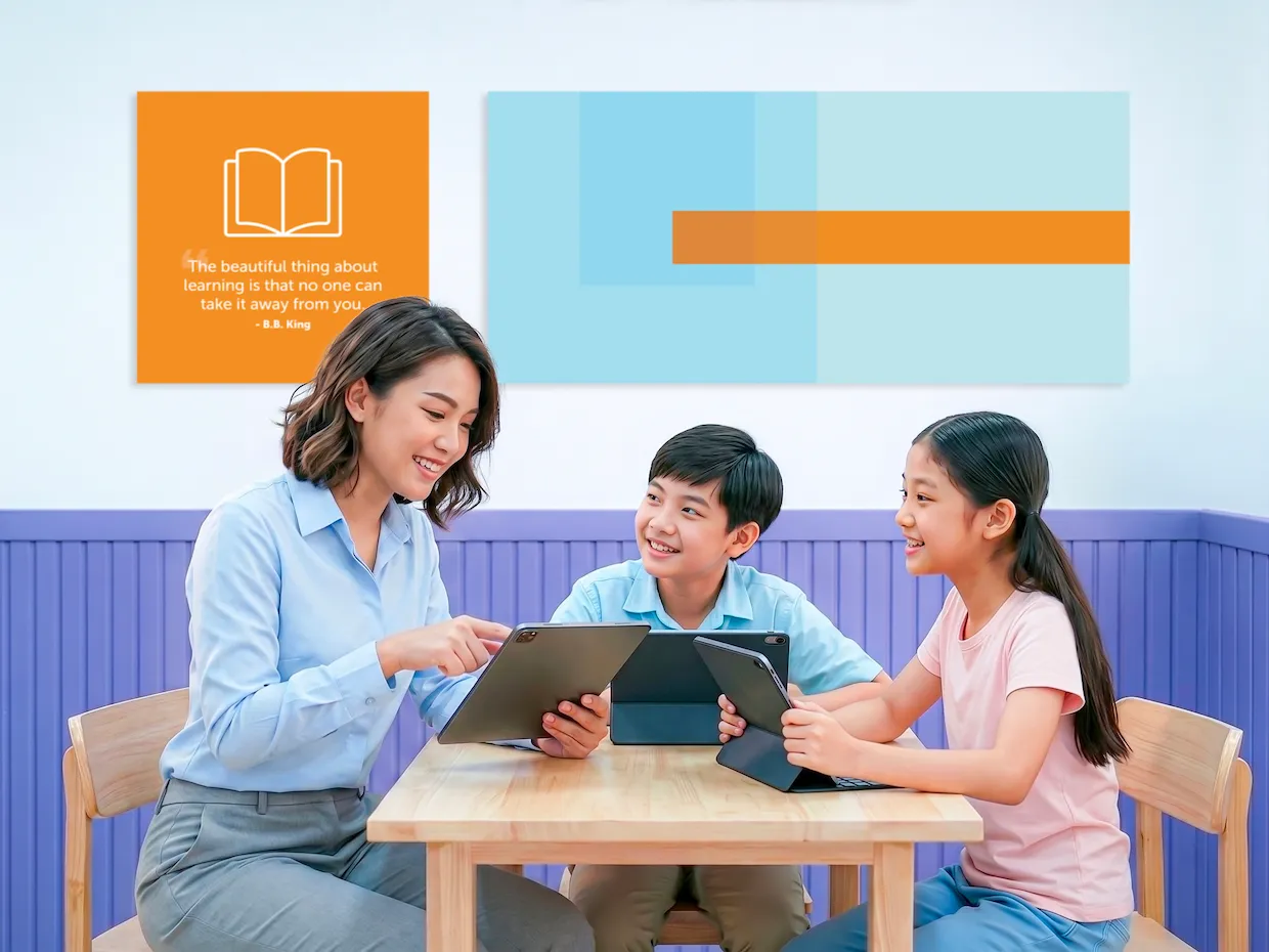 Parent and children learning together